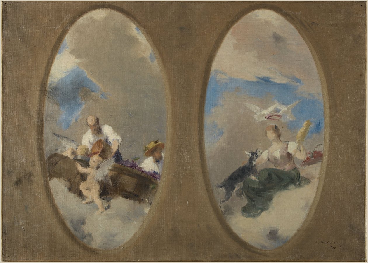 Skitse til rådhuset i Suresnes: Allegori over vin - Chevrière aux colombes (lofter) af Edouard Michel Lancon