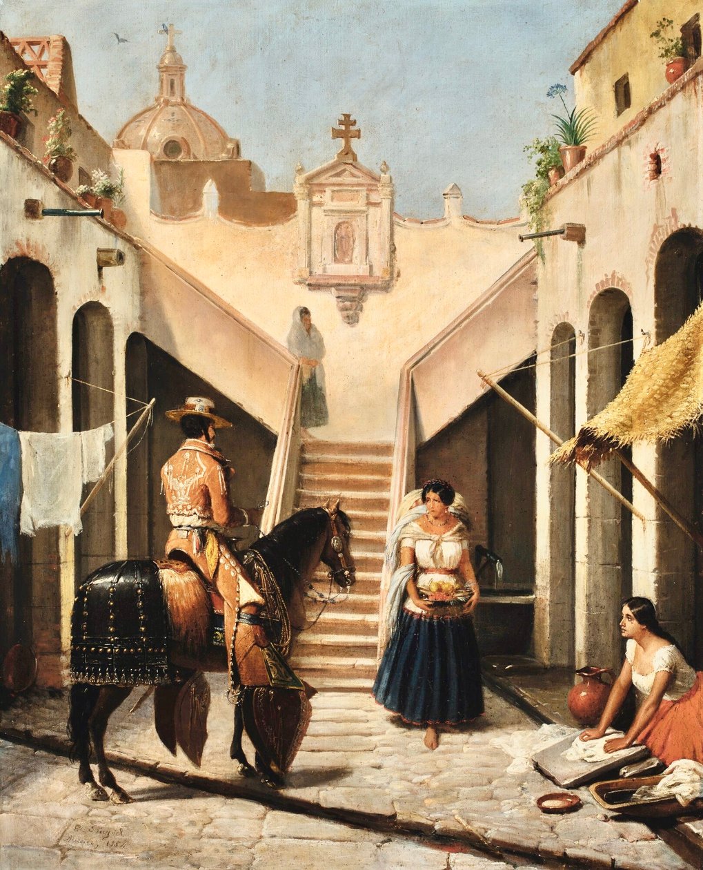 Chinaco og indisk i mexicansk gårdhave af Edouard Pingret