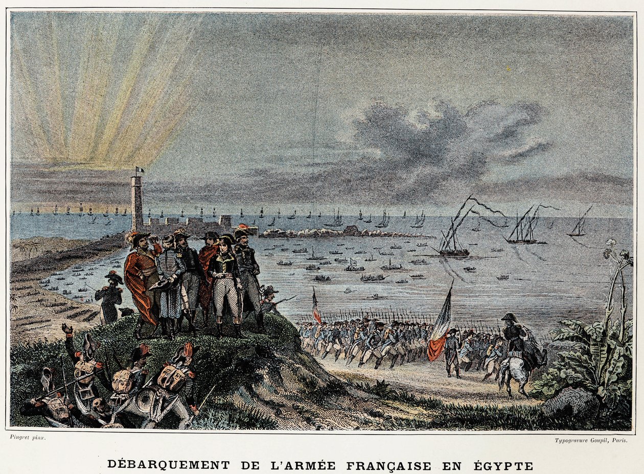 Landgang af den franske hær i Egypten - i "" Victoires et Conquêtes des Armees Francaises"", Paris, n.d. af Edouard Pingret