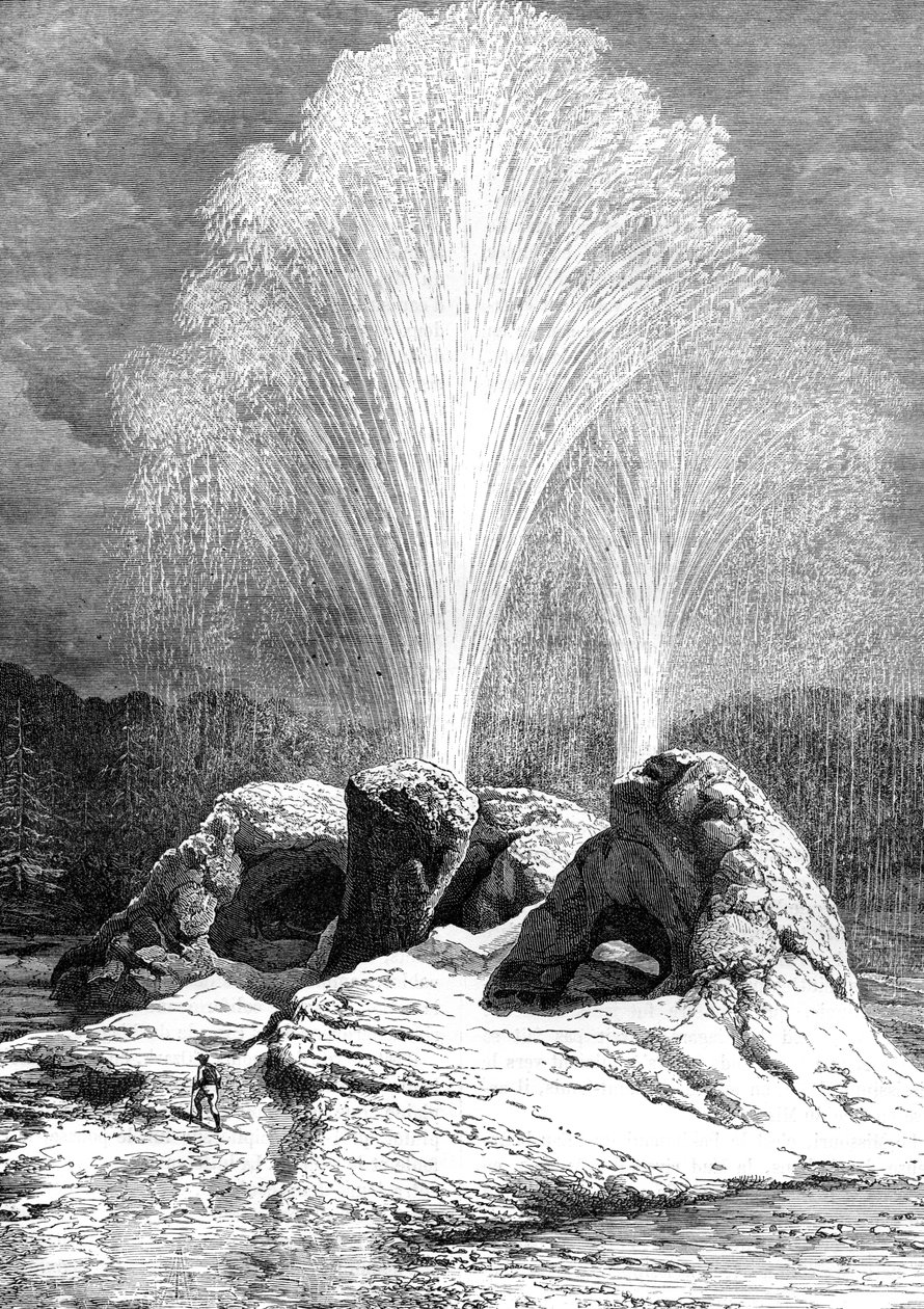 En gejser, USA, 1800-tallet. af Edouard Riou
