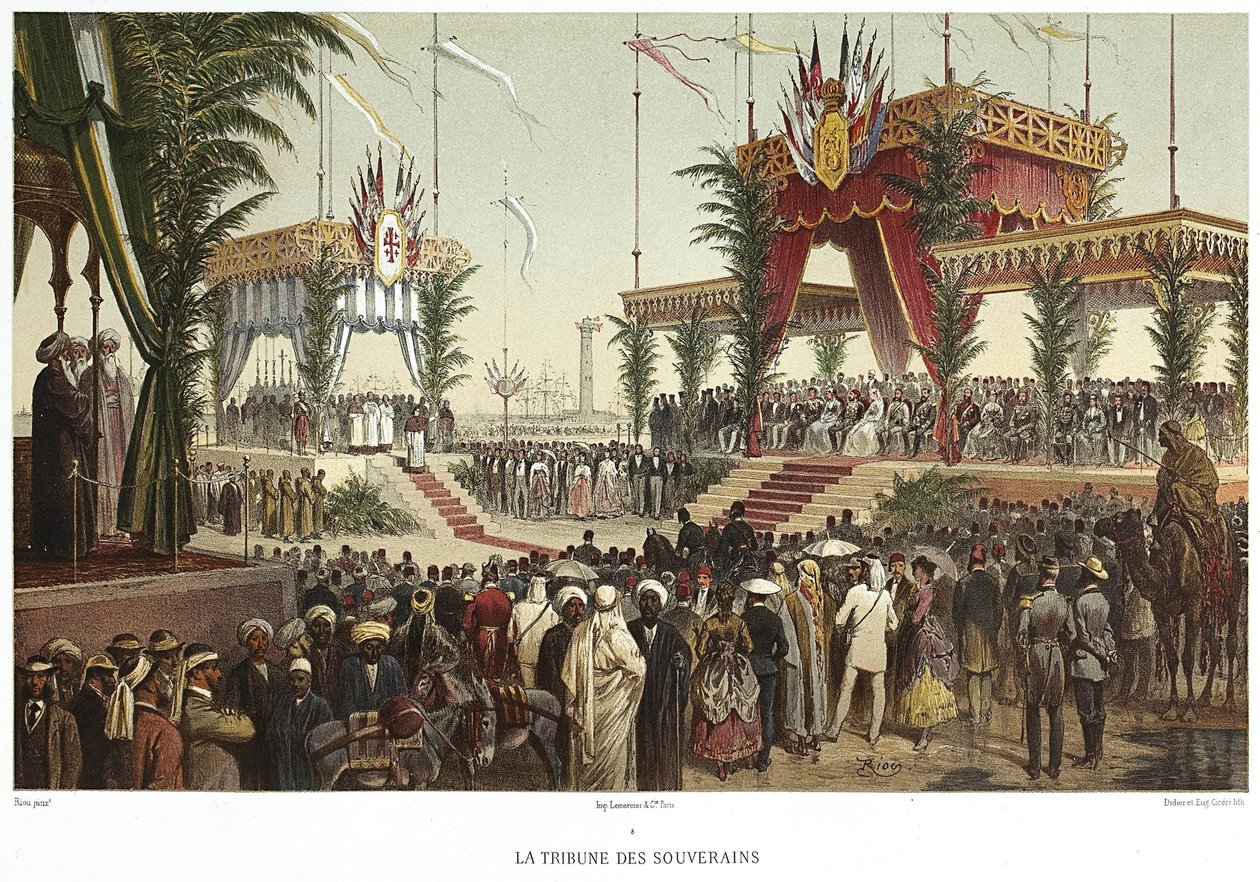 Suez-kanalen. Suverænernes Tribune, 1869. af Edouard Riou