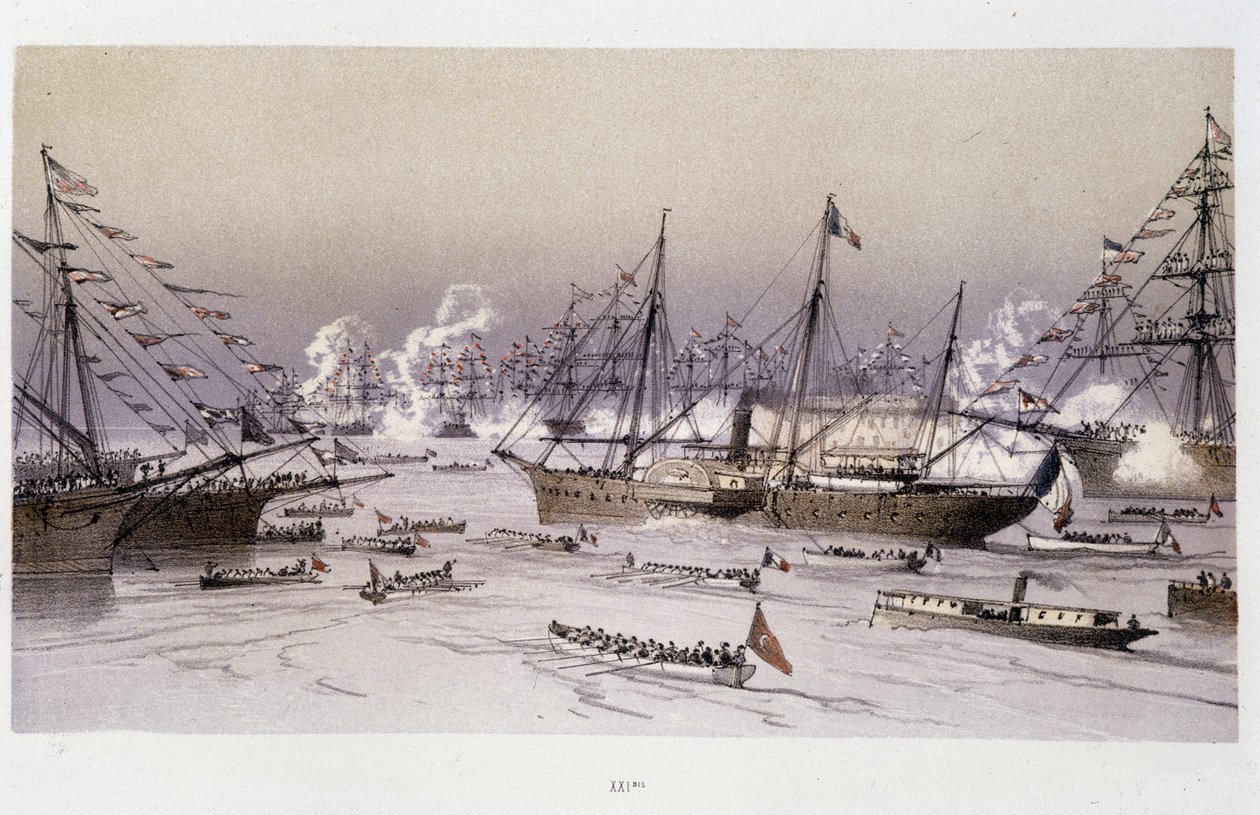 Ørnens indgang til Port Said til indvielsen af Suez-kanalen - i "Through the Isthmus of Suez"" af Riou, Marius Fontaine af Edouard Riou
