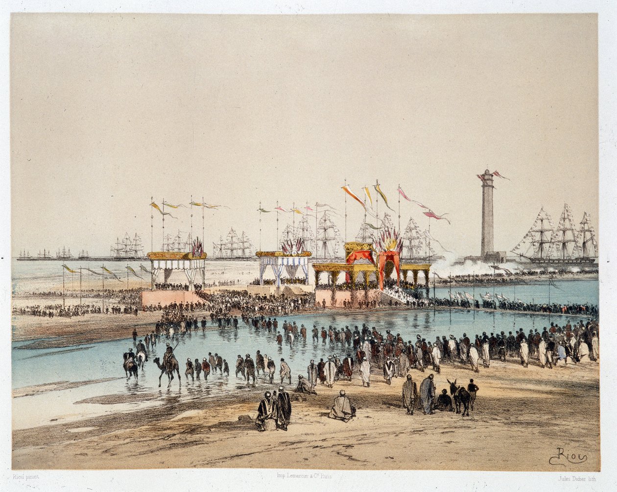 Indvielse af Suez-kanalen i Port-Said (Port sagt) - i "Through the Isthmus of Suez"" af Riou, Marius Fontaine af Edouard Riou