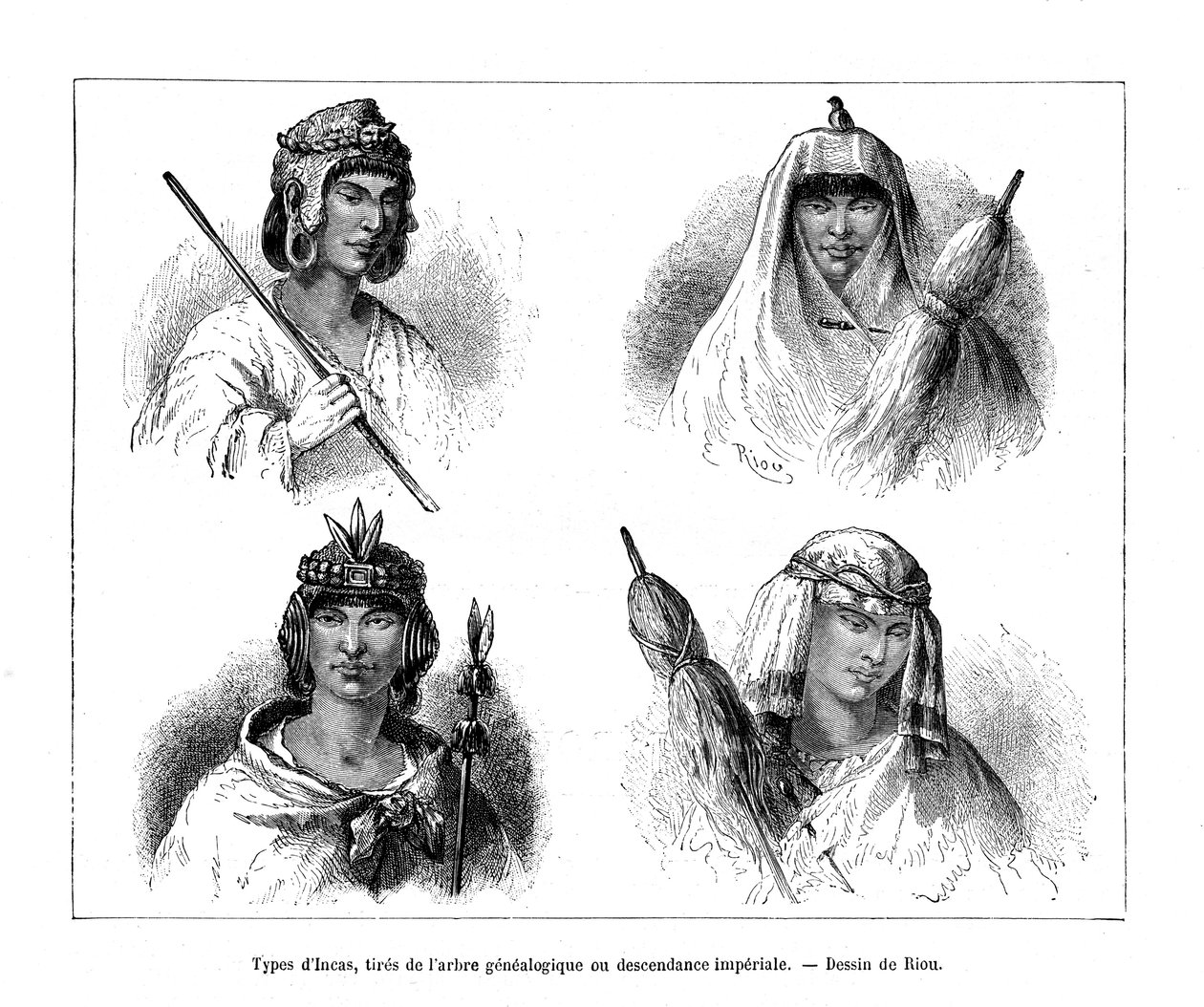 Inkatyper, Peru, 1800-tallet af Edouard Riou
