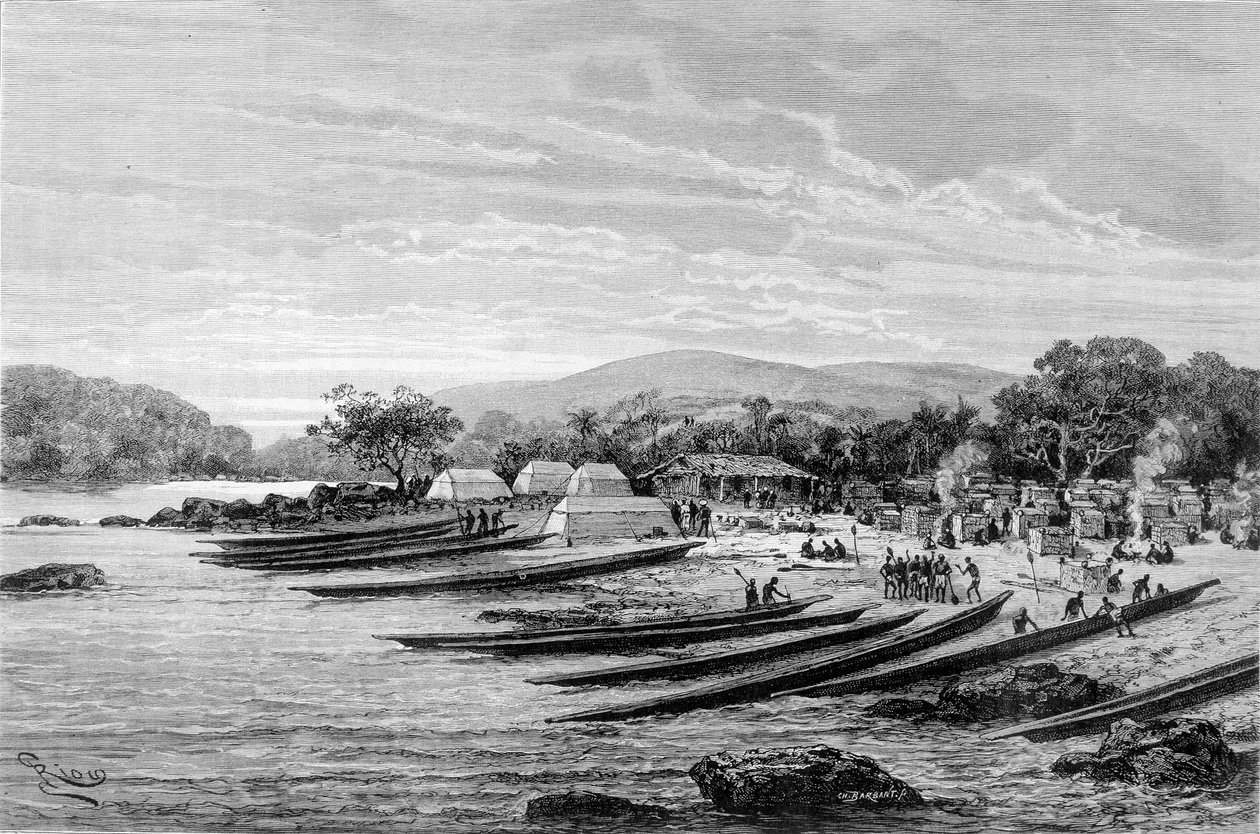 Lope hovedkvarter i Afrika. I "" Journey in the West African "" af Brazza af Edouard Riou