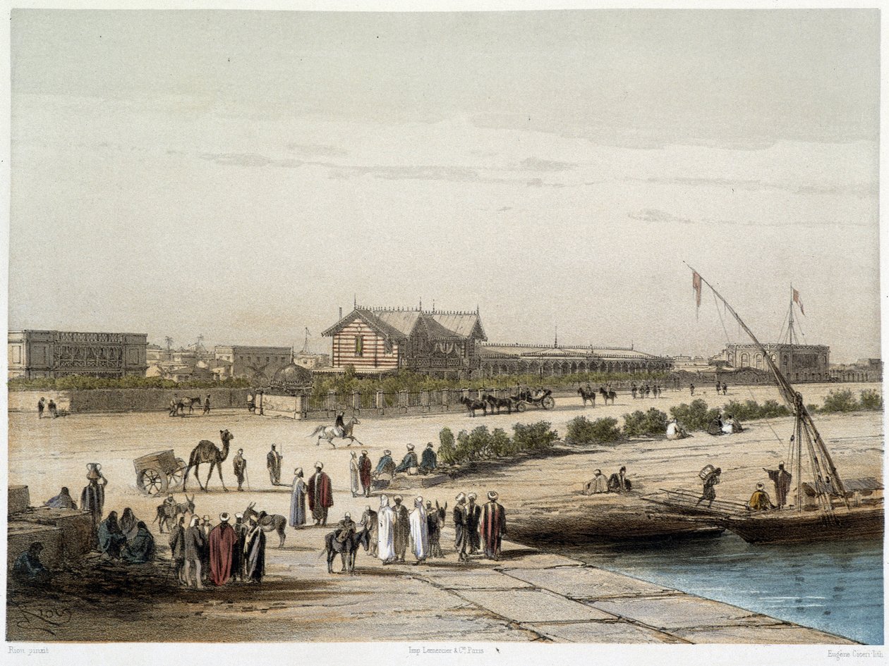 Scene og udsigt over kanalen i "" Indvielse af Suez-kanalen af G. Nicole. 1869 af Edouard Riou
