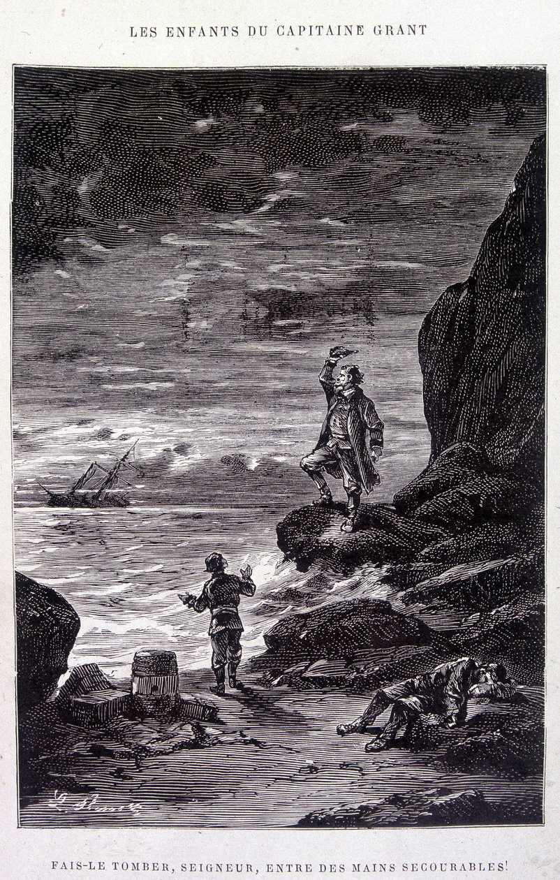 Tag ham ned, Herre, i modløse hænder! i "Les Enfants du Capitaine Grant"" af Jules Verne af Edouard Riou
