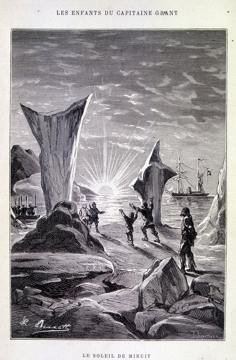 Midnatssolen i "The Children of Captain Grant" af Jules Verne af Edouard Riou