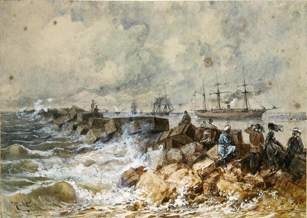 Suez-kanalen, fra et souveniralbum til minde om kejserinde Eugenies rejse (1827-1920) ved indvielsen i 1869 (wc på papir) af Edouard Riou