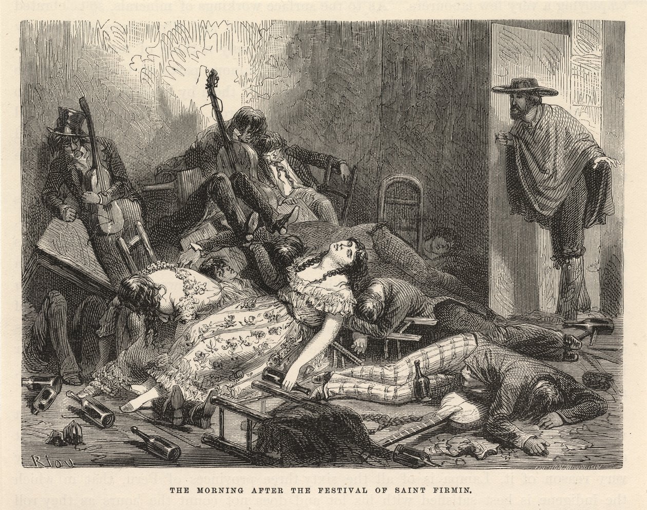 Morgenen efter Saint Firmin Festival, New York 1875 (kobberstik) af Edouard Riou