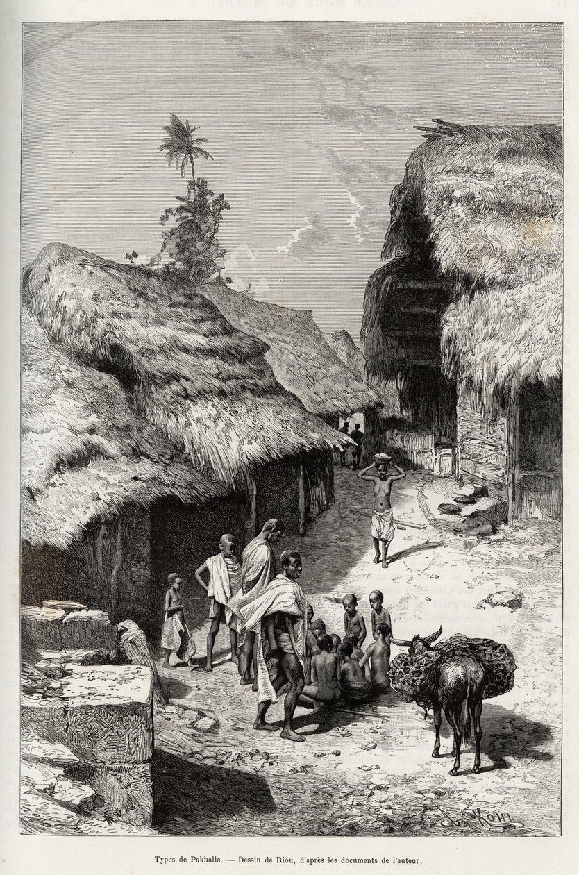 Typer af Pakhala (Elfenbenskysten). Gravering af Riou, for at illustrere historien "" Fra Niger til Guineabugten"" af kaptajn Louis Gustave Binger (1856-1936), i 1887-1889, i Le tour du monde, nouveau journal des voyages, under ledelse af Edouard Cha af Edouard Riou