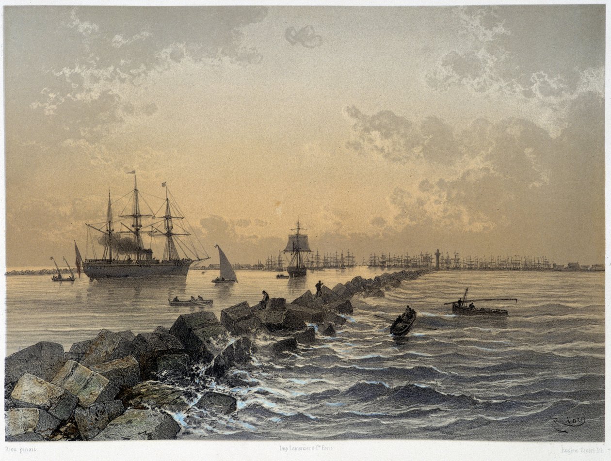 Udsigt over kanalen i "" Indvielse af Canal de suez af G. Nicole. 1869 af Edouard Riou
