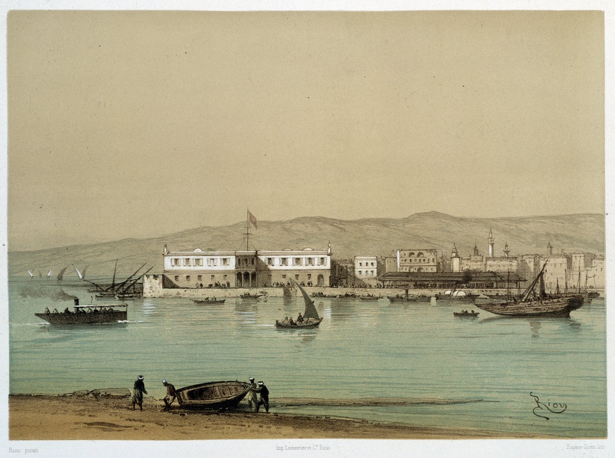 Udsigt over kanalen i "" Indvielse af Canal de suez af G. Nicole. 1869 af Edouard Riou