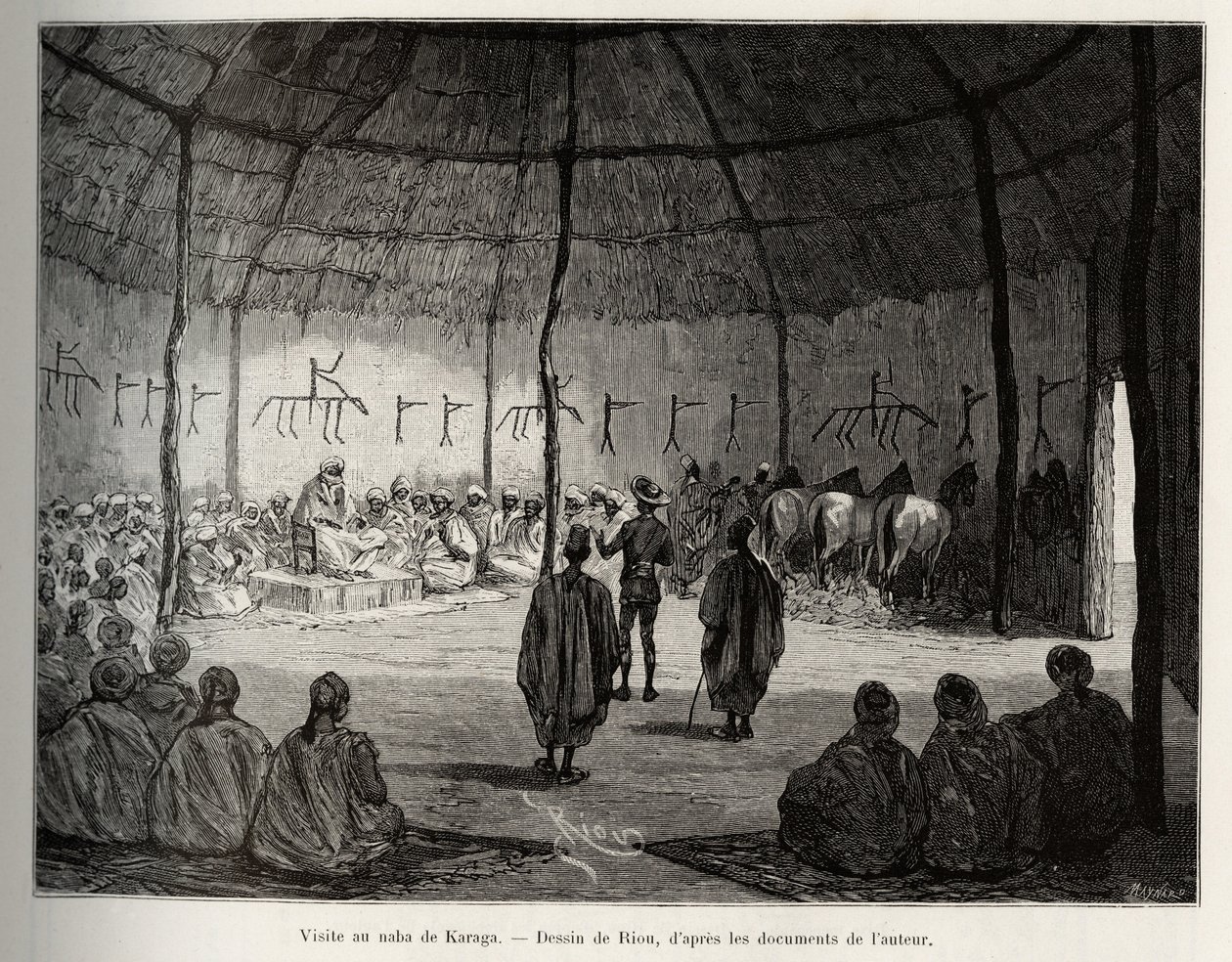 Besøg i Naba i Karaga (Ghana). Gravering af Riou, for at illustrere historien "" Fra Niger til Guineabugten"" af kaptajn Louis Gustave Binger (1856-1936), i 1887-1889, i Le tour du monde, nouveau journal des voyages, under ledelse af Edouar af Edouard Riou