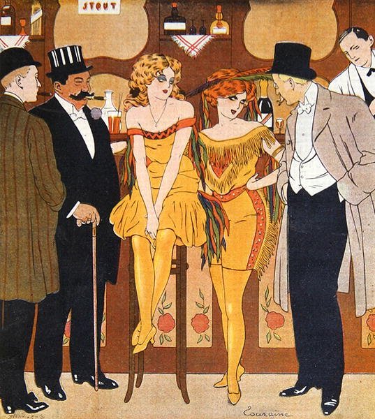 Karikatur af prostituerede med deres klienter, fra 