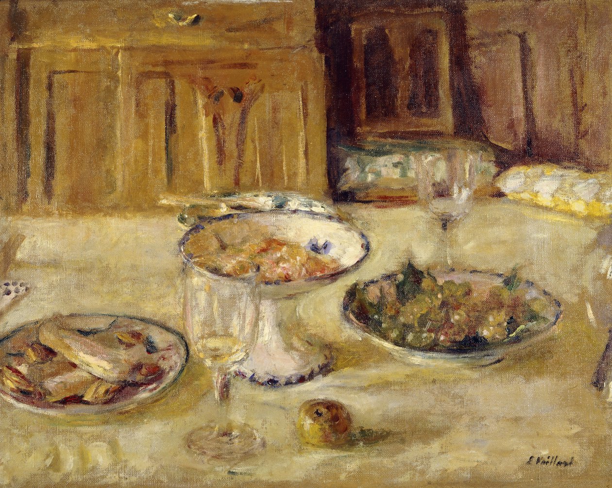 Småkager og frugtkompot; Kompot af kiks og frugter, ca. 1922 af Edouard Vuillard