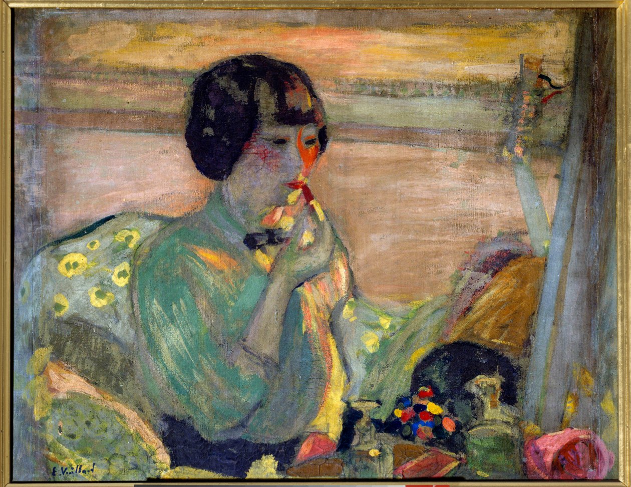 Fransk komiker Marthe Mellot (1870-1947) iført makeup, 20. århundrede. Paris, Comedy of the Champs Elysees (olie på lærred) af Edouard Vuillard