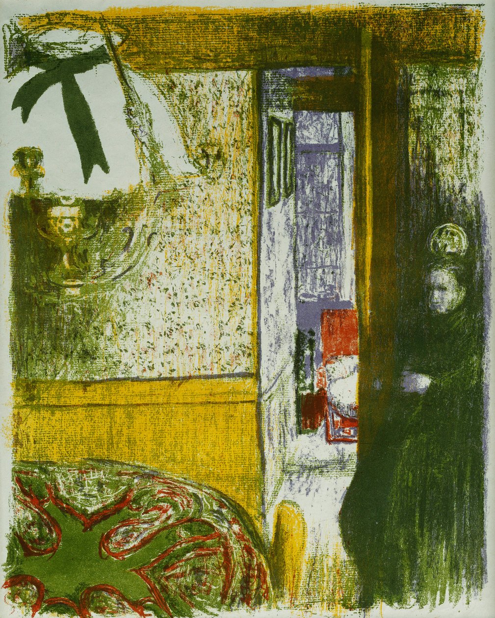 Interiør med hængelampe, fra Landskaber og Interiør; Interieur a la Suspension, fra Paysages et Interieurs, 1899 af Edouard Vuillard