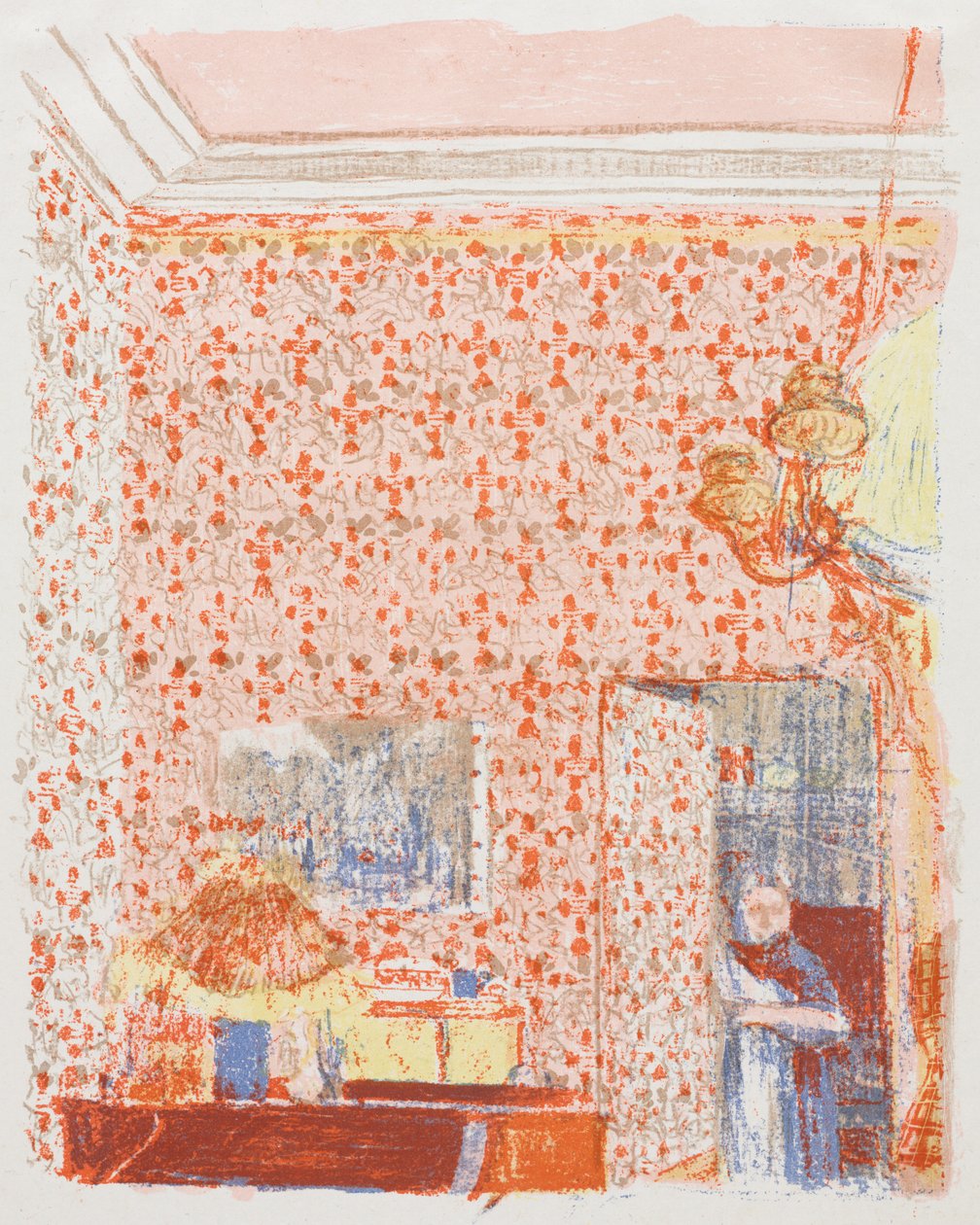 Interiør med lyserødt tapet I af Edouard Vuillard