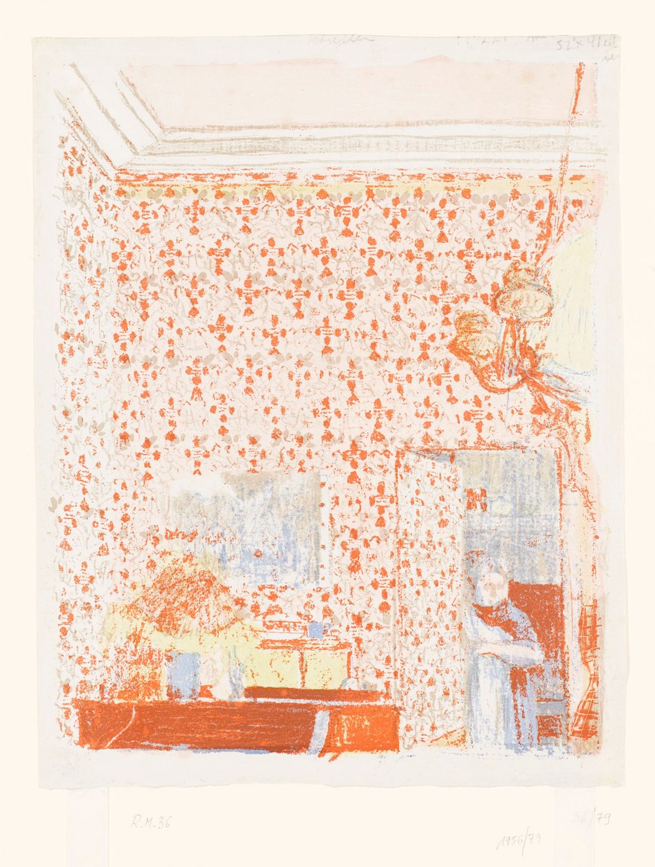 Interiør med pink tapet I af Edouard Vuillard