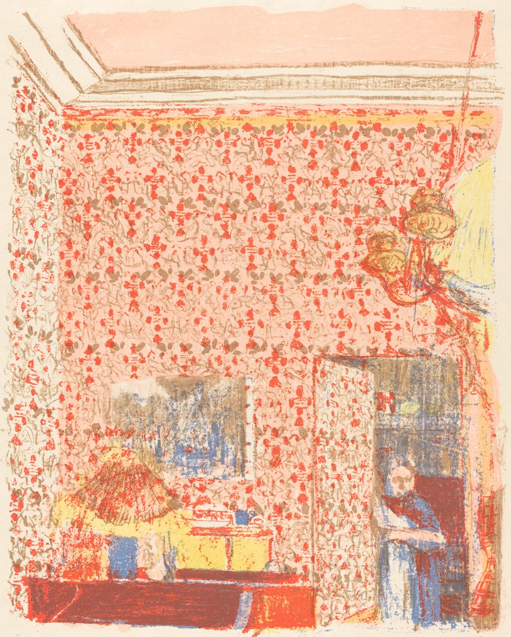 Interiør med lyserødt tapet I Interieur aux tentures roses I, ca. 1896 udgivet 1899. af Edouard Vuillard