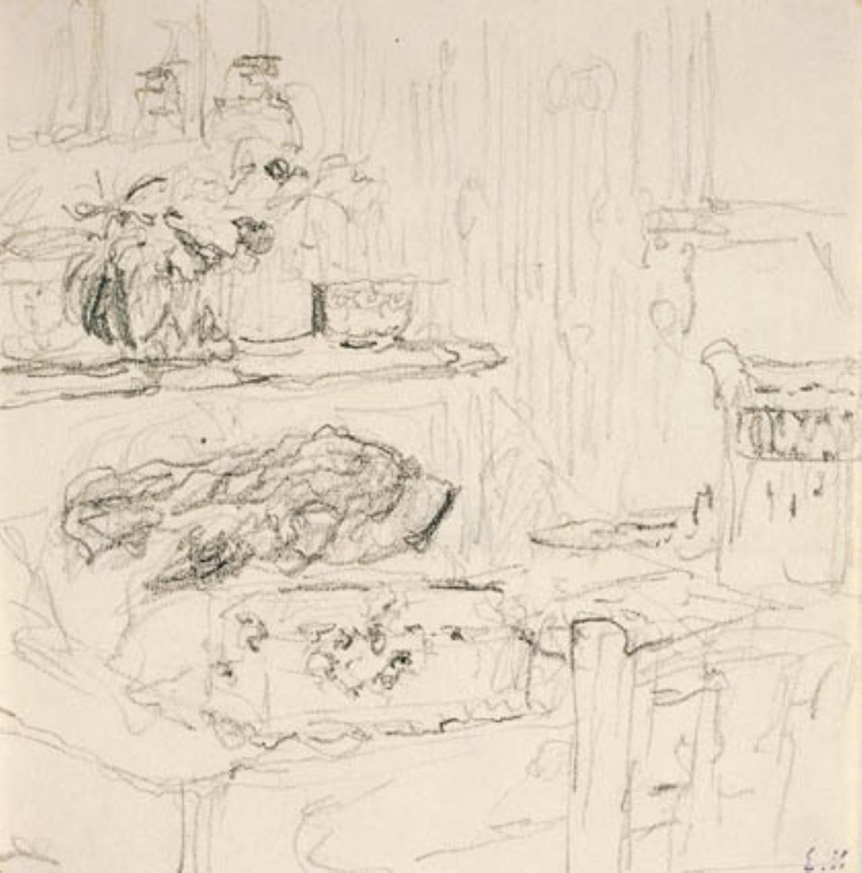 Interiør med firkantet bord af Edouard Vuillard