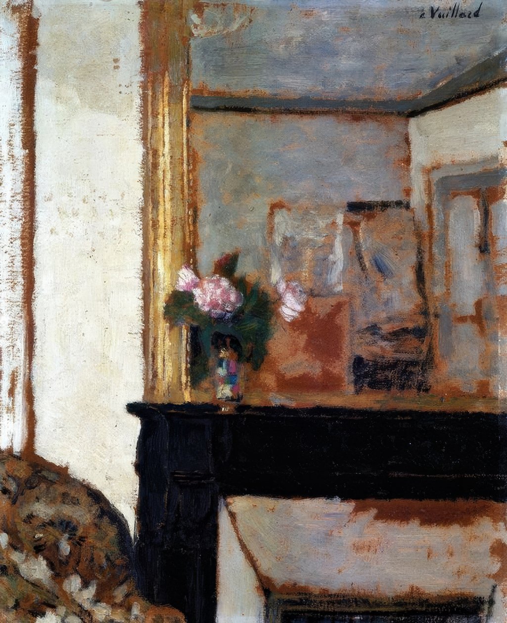 Vase med blomster på en mantel / 1900 af Edouard Vuillard