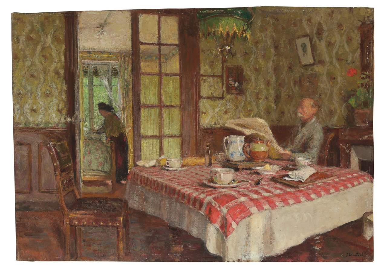Læsning i spisestuen, Vaucresson, 1924 af Edouard Vuillard