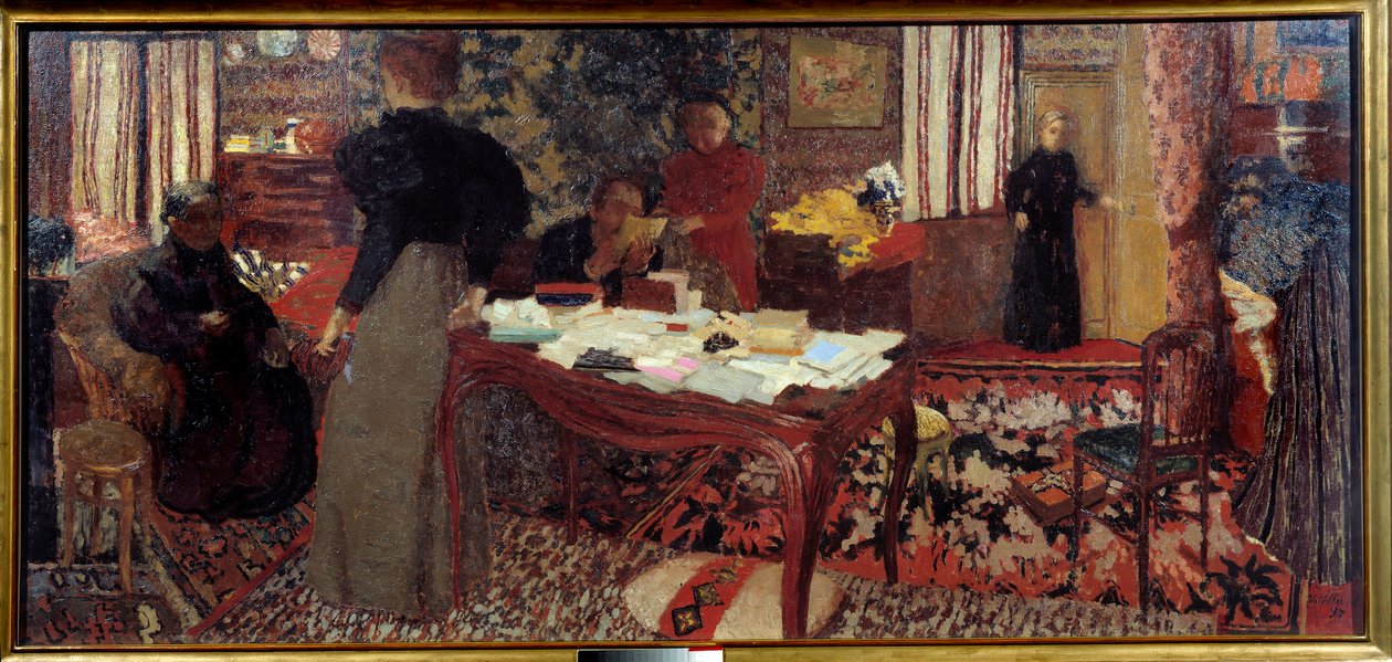 Stort interiør med seks karakterer af Edouard Vuillard