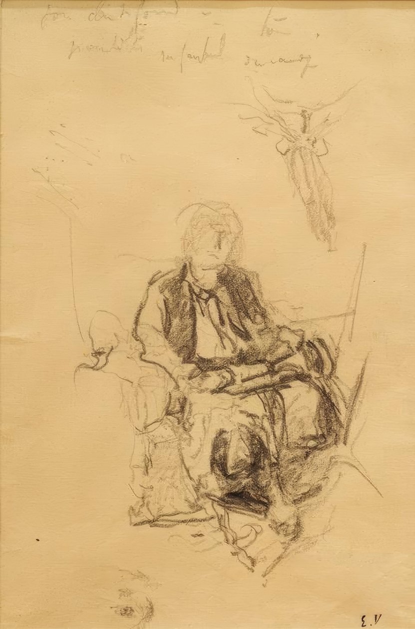 Madame Bénard sad med en undersøgelse trukket fra sit tørklæde af Edouard Vuillard