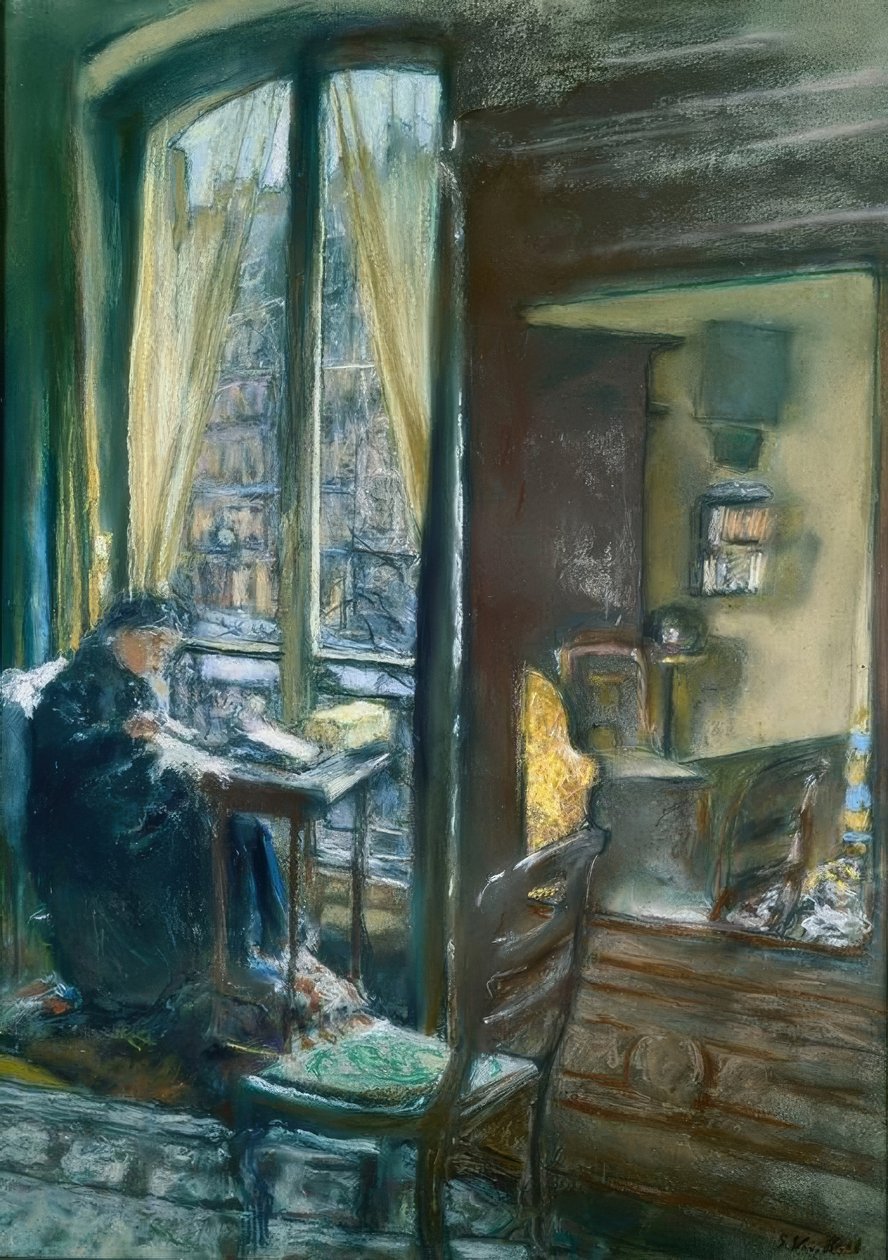 Madame Vuillard syr på vinduet, rue de Calais af Edouard Vuillard