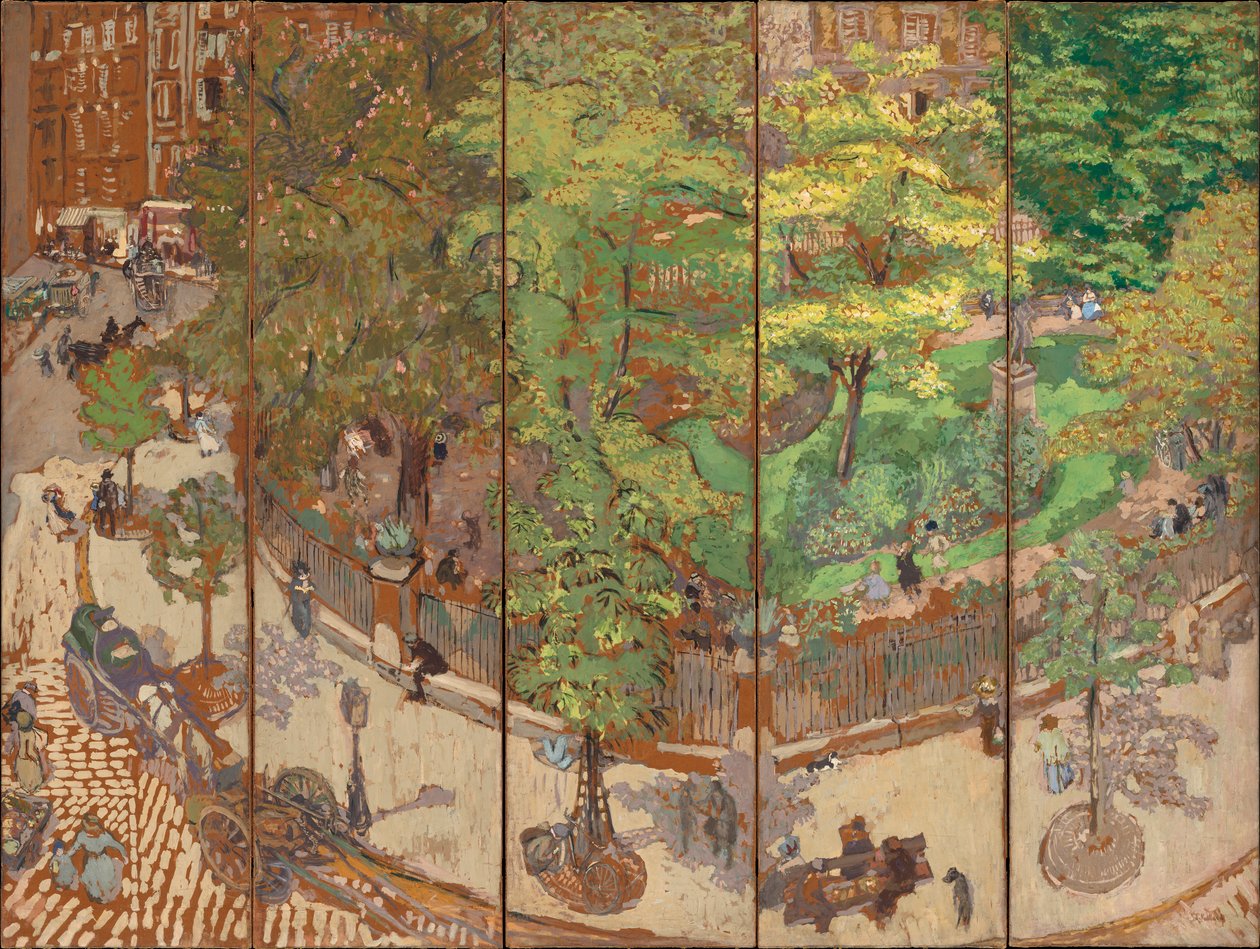 Place Vintimille, 1911 (fempanelsskærm, hundesyge på papir lagt på lærred) af Edouard Vuillard