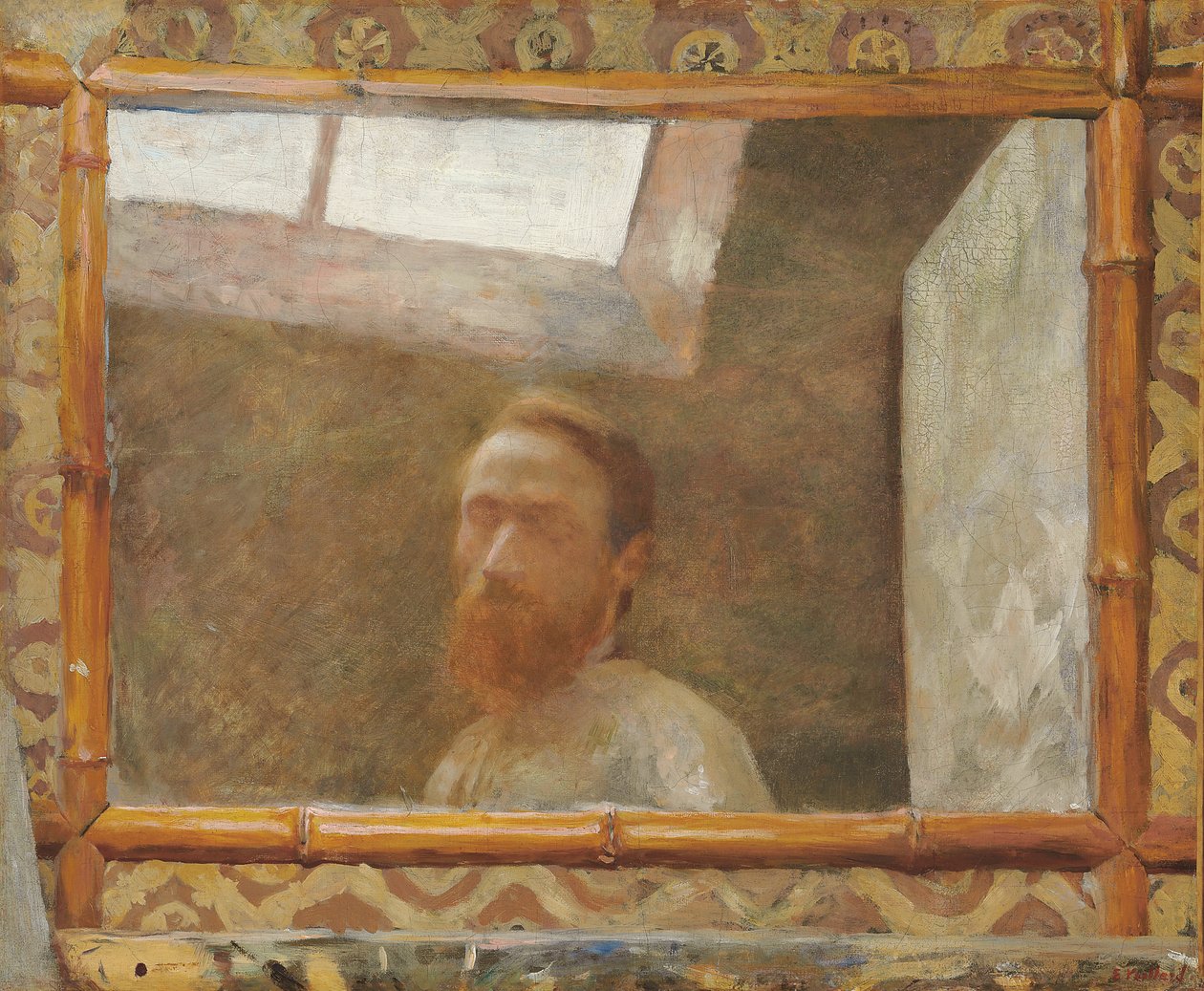 Selvportræt med bambusspejl; Selvportræt med bambusspejl, ca.1890 af Edouard Vuillard