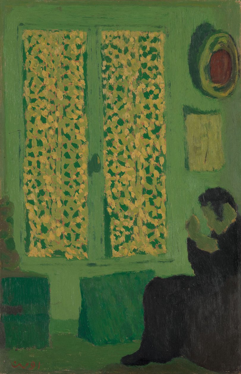 Det grønne interiør, 1891 (olie på pap, monteret på vugget træ) af Edouard Vuillard