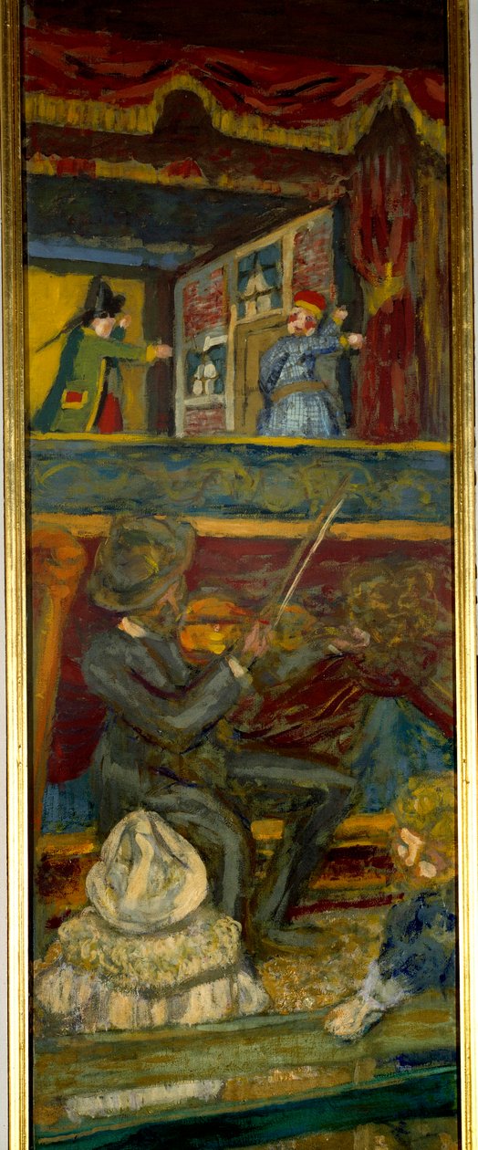 Guignol Theatre En violinist og et dukketeater (detaljer) 20. århundrede (olie på lærred) af Edouard Vuillard