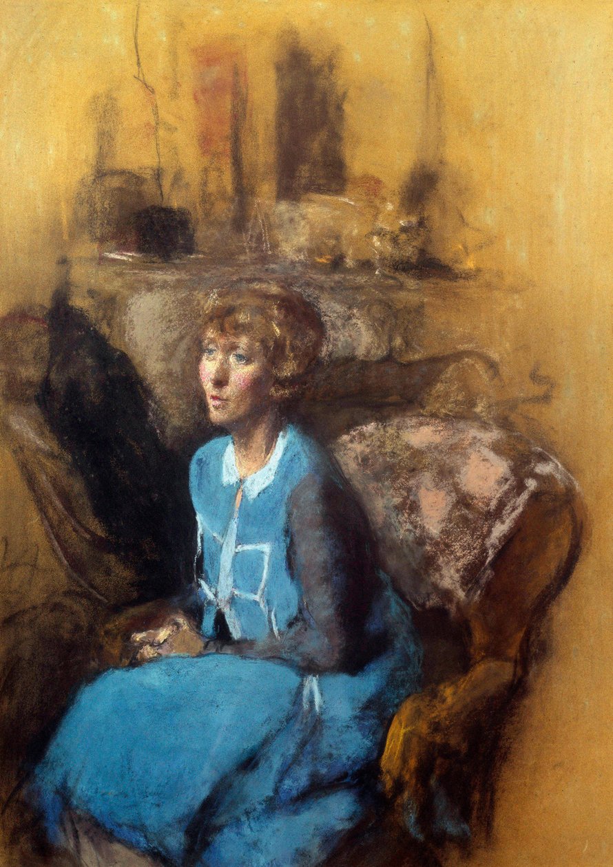 Den blå kjole, 20. århundrede (akvarel) af Edouard Vuillard