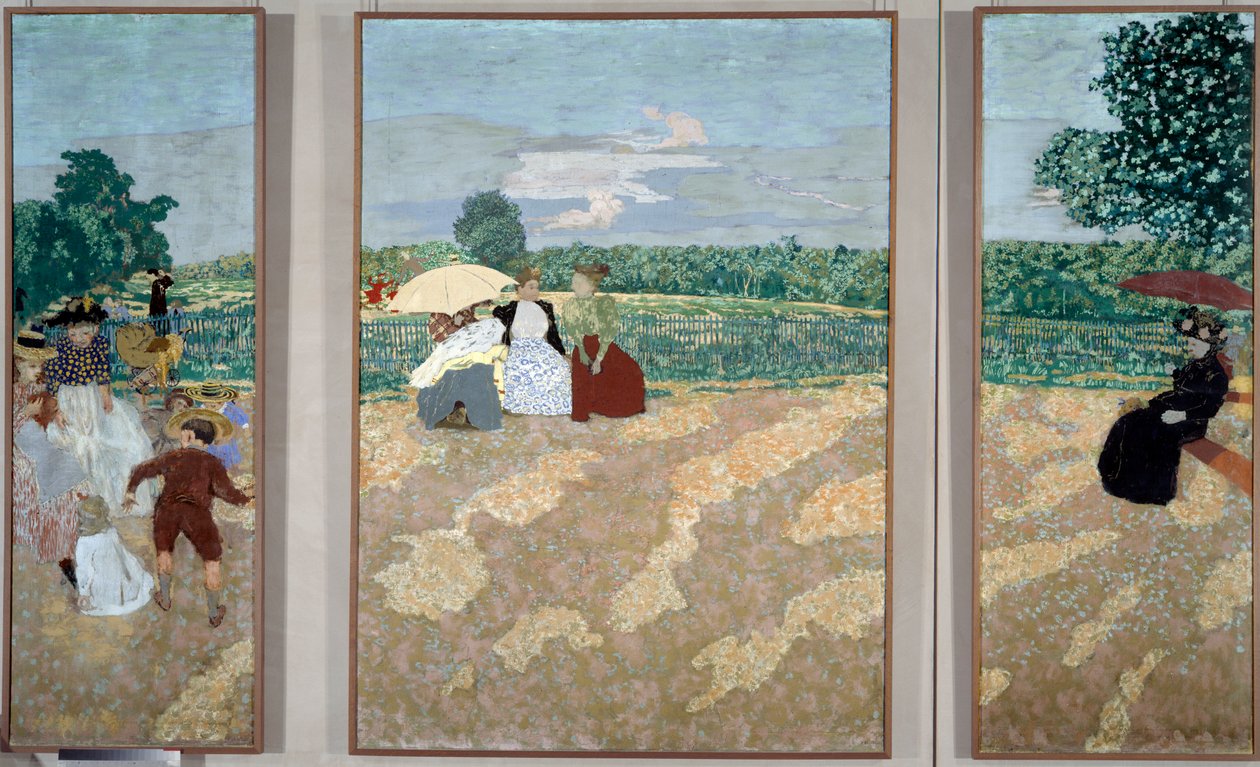 De offentlige haver: Sygeplejerskerne, Samtalen og den røde paraply - Triptykon bestemt til udsmykning af Alexandre Natansons palæ af Edouard Vuillard