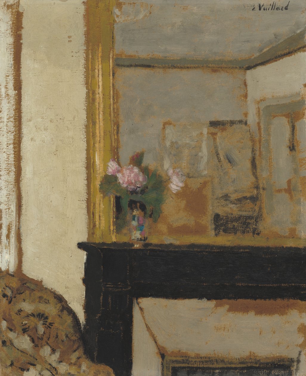 Vase med blomster på en kappe, ca. 1900 (olie på pap) af Edouard Vuillard