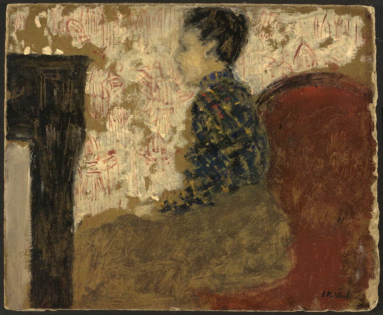 Kvinde sidder ved pejsen af Edouard Vuillard