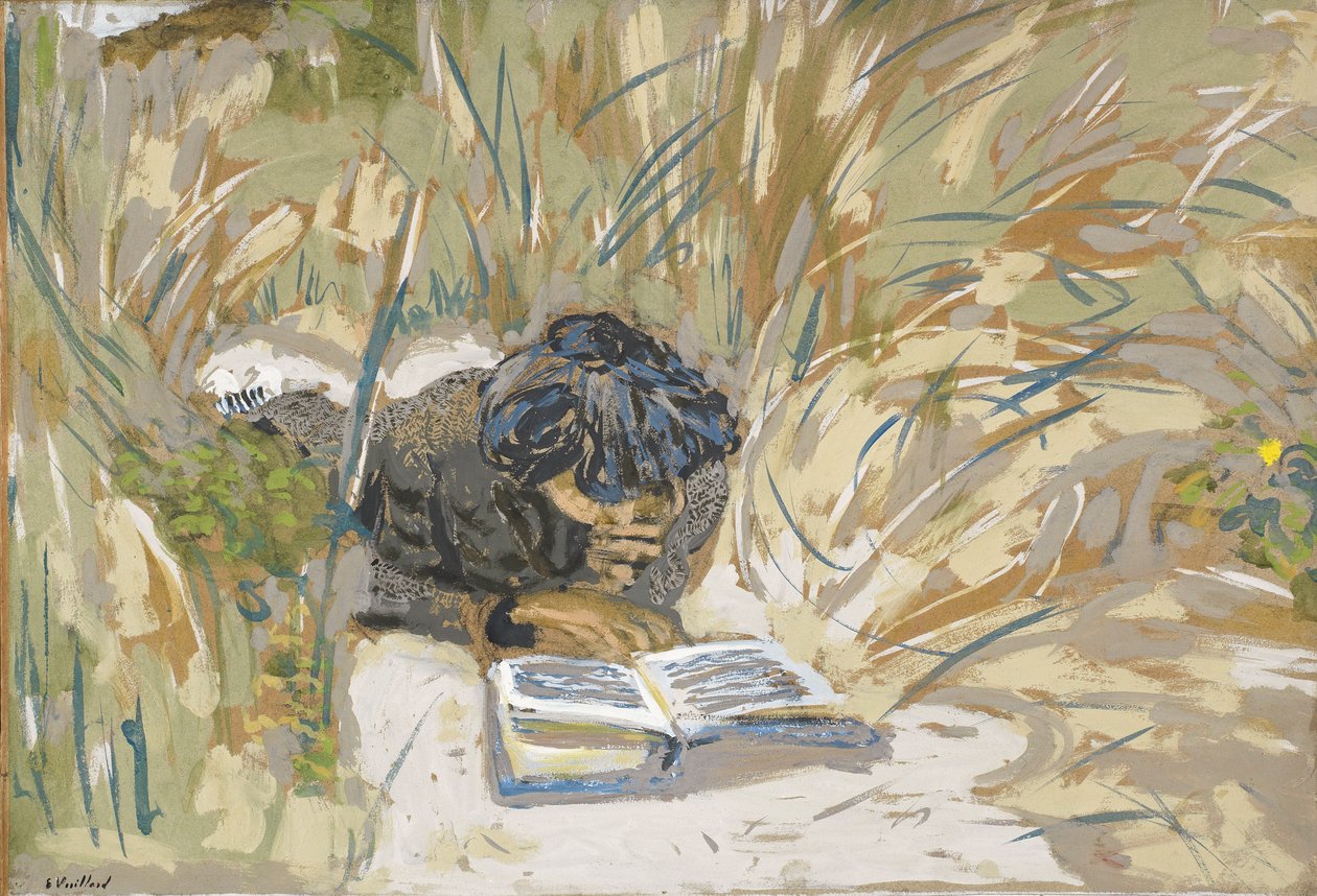 Kvinde læser, ca. 1909 (hvalp på papir) af Edouard Vuillard