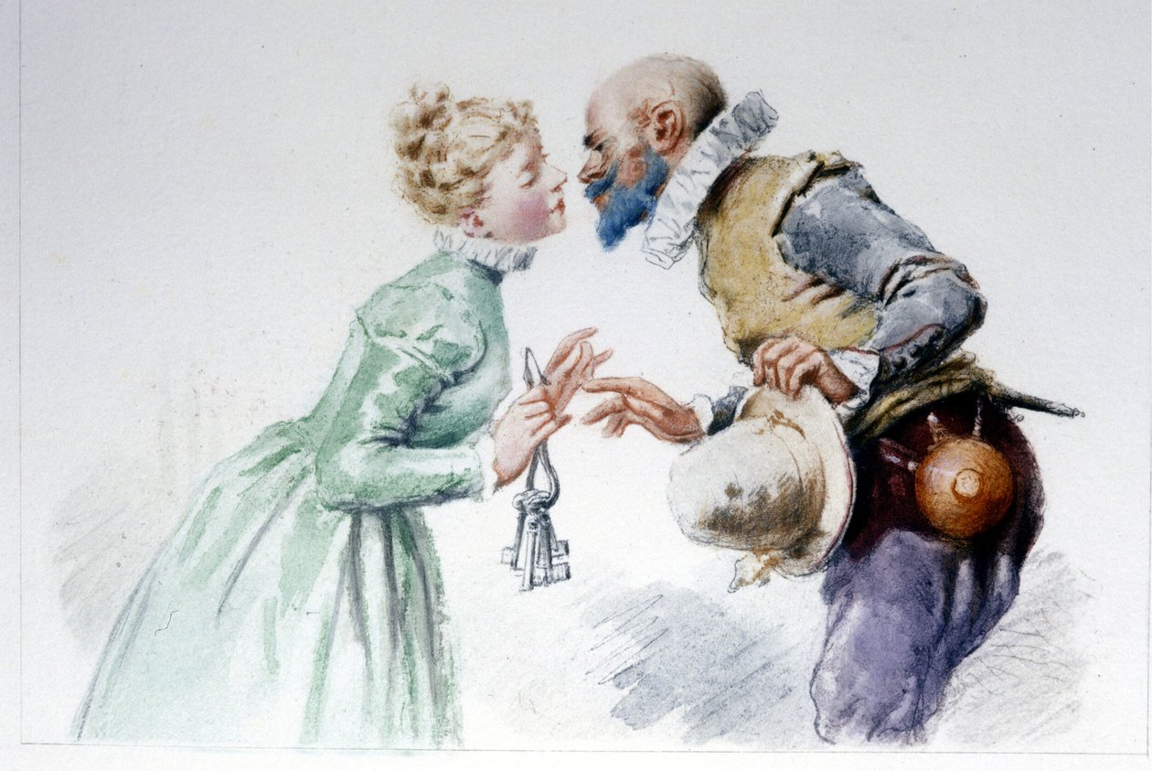 Blåt skæg og hans syv hustruer, illustration af Edouard de Beaumont af Edouard de (after) Beaumont