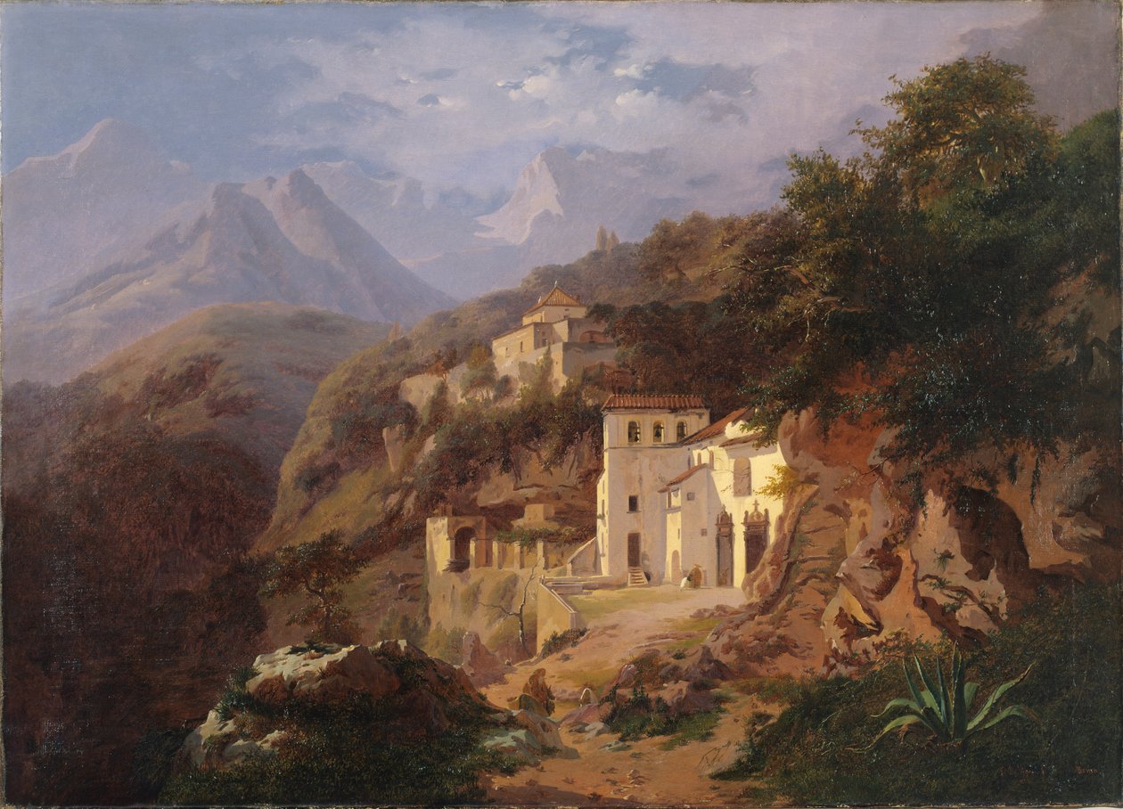 Kapucinerklosteret i Cava (Salerno) 1838 (olie på lærred) af Edouard de Vigne