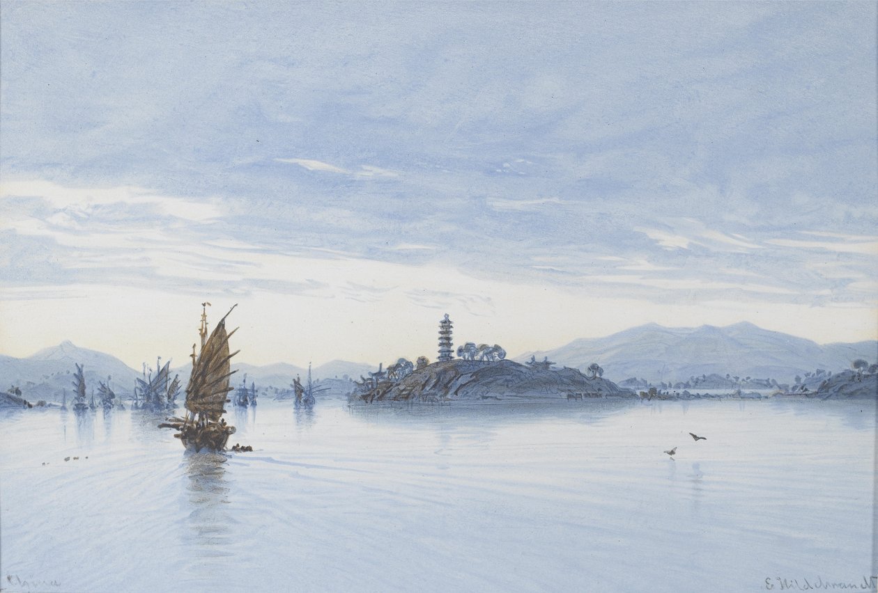 Udsigt over Pearl River, Macao af Eduard Hildebrandt