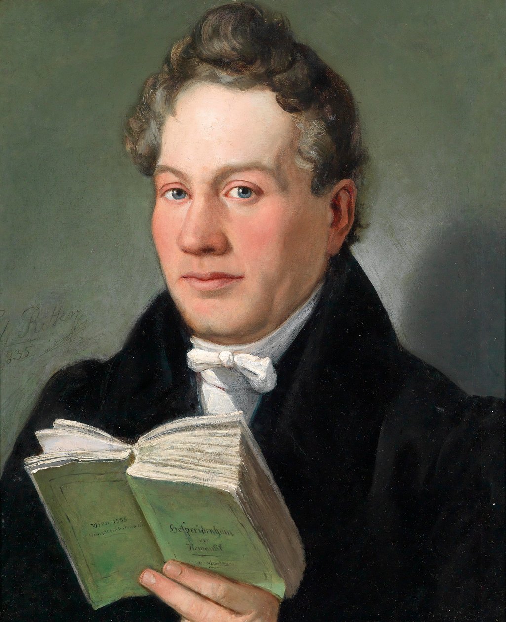 Portræt af den wienske forfatter Christoph Kuffner (1777–1846) med sin bog Hesperidenhain der Romantik af Eduard Ritter