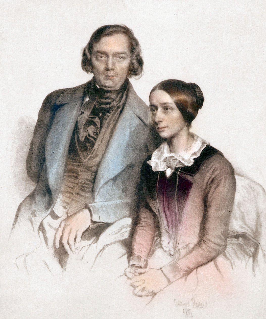 Robert et Clara Schumann (farvegravering) af Eduard (after) Kaiser