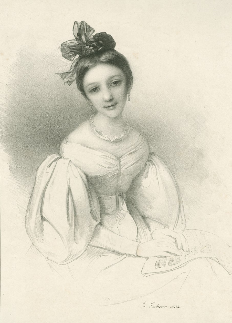 Portræt af Clara Wieck-Schumann 1819-1896, 1832. af Eduard Clemens Fechner