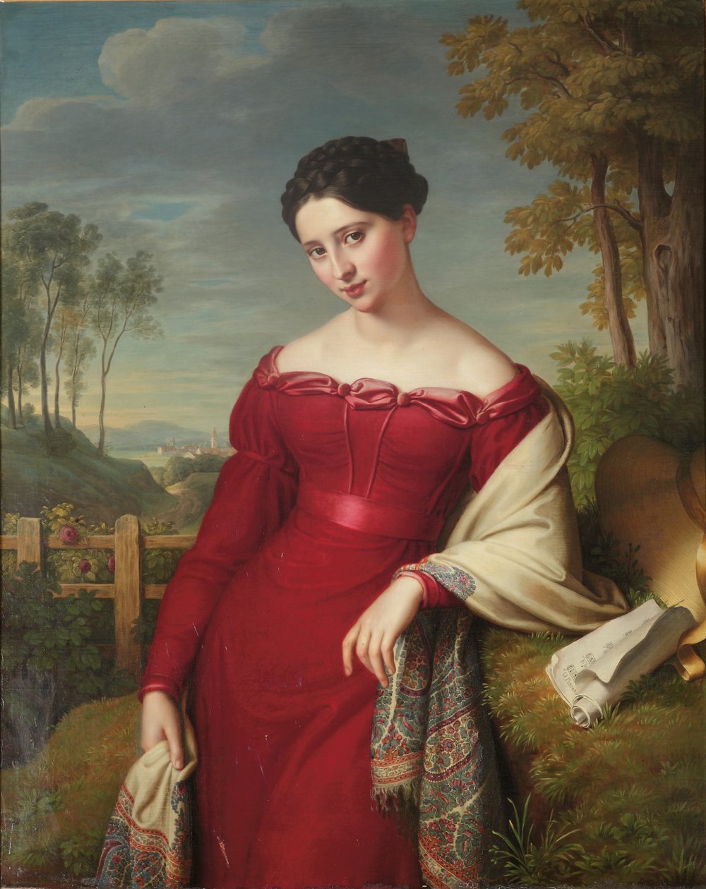 Portræt af en ung elegant dame af Eduard Friedrich Leybold