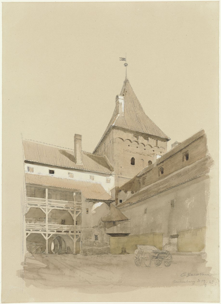 Gården på Neidenburg Slot af Eduard Gaertner