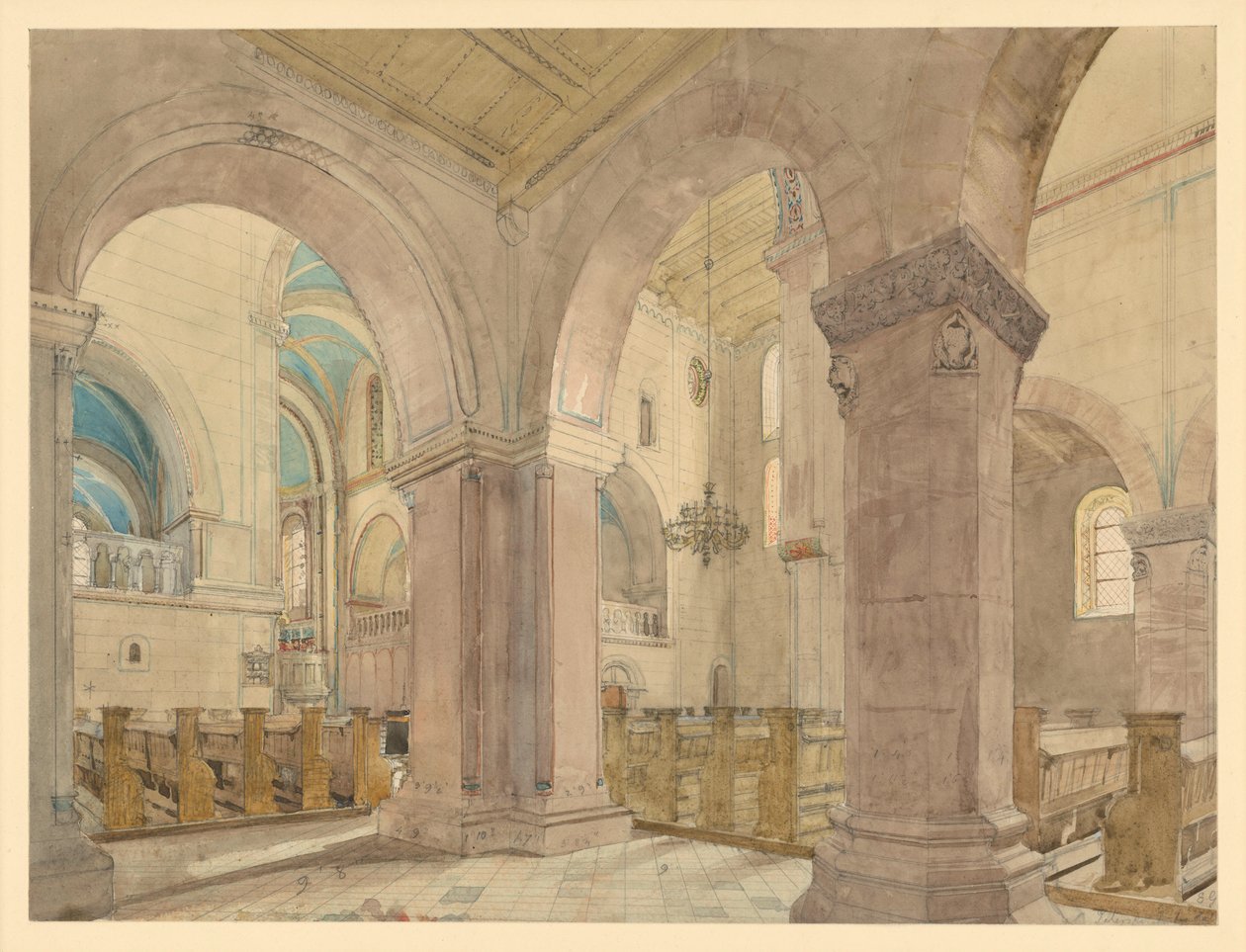 Interiør af Sankt Peters stiftskirke på Petersberg nær Halle an der Saale af Eduard Gaertner