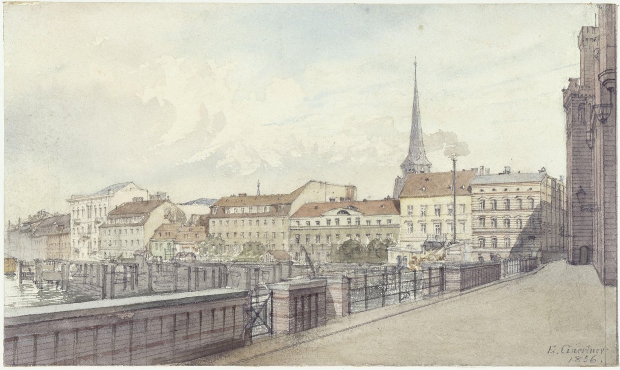 Mühlendamm og Burgstraße i Berlin af Eduard Gaertner